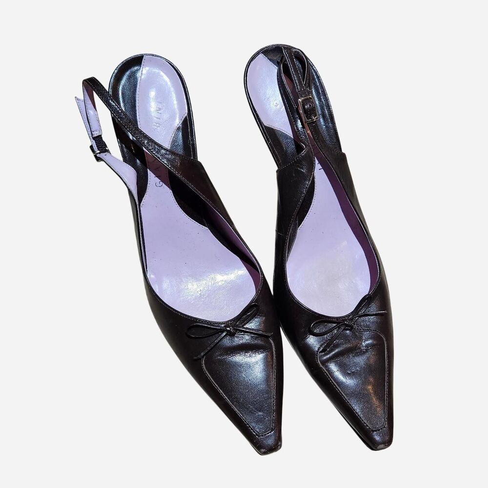 y2k coquette twee dark brown leather pointed toe heels with bows